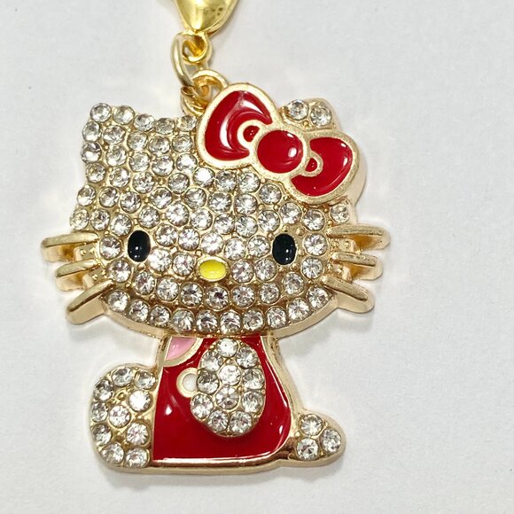 Hello Kitty Crystal Bling Charm Clip On Zipper Pull Bag Purse Red Bow Enamel - Picture 5 of 9